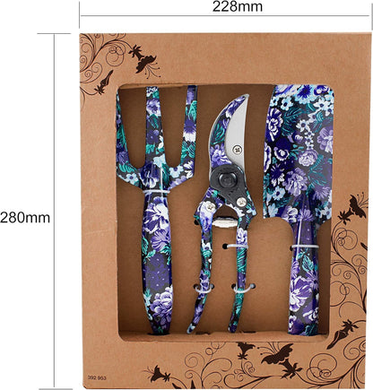 FLORA GUARD 3 Piece Aluminum Garden Tool Set - Trowel, Cultivator, Pruning Shear, Gift Set for Gardening Needs (Purple&Blue)