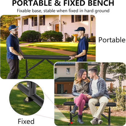 4 Feet Metal Park Bench for Outside, Outdoor Heavy Duty Garden Bench with Portable Frame, Commercial Benches for Shopping Mall, Store, Park, Patio, Deck, Black