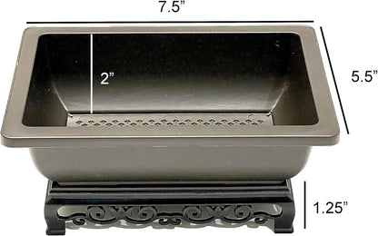 Bonsai Pots 7.5 Inch Antique Brown Bonsai Training Pots with Elegant Stand 2-Pack with Mesh Drainage Luxurious Indoor Recycled Plastic Planters