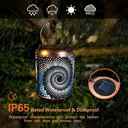 DIBIEECN 4 Pack Solar Lanterns Outdoor Hanging Lantern Metal Waterproof LED Lantern with Solar Powered Garden Patio Decorations Decor Lantern with Handle Christmas Gift Idea, Blue
