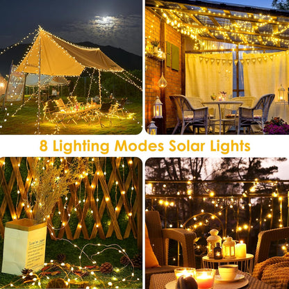 Extra-Long 144FT Solar String Lights for Outside, 2 Pack 400LED Solar Fairy Lights Outdoor, Waterproof Copper Wire with 8 Modes Twinkle Lights for Tree Garden Party Xmas Wedding Decor (Warm White)