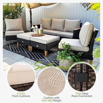 Sophia & William Outdoor Patio Furniture Set High Back Wicker Sofa Chairs All-Weather Patio Conversation Set Couch with Clips & 4" Thick Cushions, Beige