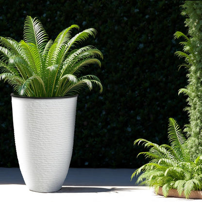 WORTH Garden 2-Pack 21" H. White Tall Planters with Inside Pots - 14'' Dia Plastic Large Round Plant Tree Pots - Decorative Imitation Stone Finish for Indoor Outdoor Front Porch Container Patio