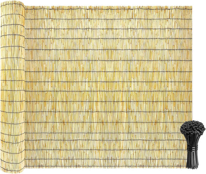Natural Reed Fencing Rolls: Privacy Bamboo Fence 3/4/5/6ft High Roll Reed Screen, Decorative Bamboo Fencing for Outdoor Balcony Patio Garden Backyard,with Cable Zip Ties(Nature, 5x16.4ft)