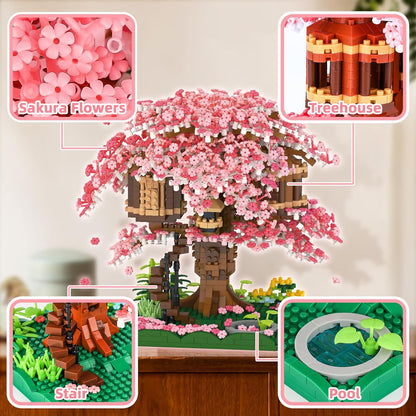 Cherry Blossom Bonsai Tree Mini Micro Building Set, Japanese Sakura Tree House Model Sets for Adults, Flowers House Mini Bricks Building Kit, Creative Gift Toys for Kids 12-14 (2028PCS)
