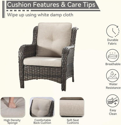 4 Pieces Patio Conversation Set, Wicker Chairs Set of 2 and Two Ottomans with 3.5-inch Seat Cushions, High Back and Curved Armrest for Backyard, Balcony and Deck, Beige
