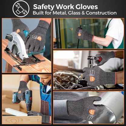 Donfri 3 Pairs A9 Cut Resistant Work Gloves for Men - Steel + HPPE Hybrid Safety Gloves for Men, ANSI Cut Level 9 Protection Flexible for Metal Glass Wood Construction Fishing