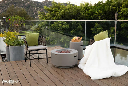 AMS Fireplace | Modeno Waterford Package | Light Gray Natural Gas Fire Pit Table for Outside Patio Bundle with Wind Guard, SS Burner Lid | Free Ice Bucket & Rubber Mat
