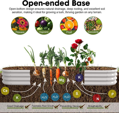 8x2x1ft Oval Galvanized Raised Garden Bed Outdoor 9-in-1 Large Metal Modular Planter Box Raised Beds for Gardening,Vegetables,Fruits,Flowers & Herbs (White)