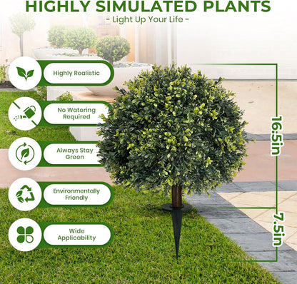 ICX 2 Pack 24" Artificial Boxwood Topiary Ball Trees with Ground Spike,Artificial Plants Outdoor,Fake Bushes & Shrubs for Porch, Garden, Front Porch Decor - Indoor/Outdoor Faux Plants