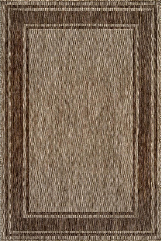 Beverly Rug Outdoor Rug 6x9 Modern Bordered Area Rugs for Indoor and Outdoor Patio Deck Porch Garden Waterproof Weather Sun Resistant Washable Outside Carpet (6 x 9 Jute)