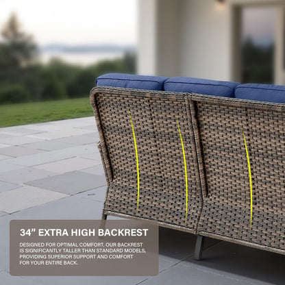 8 Pieces Patio Conversation Set with 43” Propane Fire Pit Table, Outdoor Sectional Furniture Sofa Set with Removable Cushions for Patio Deck Backyard Brown