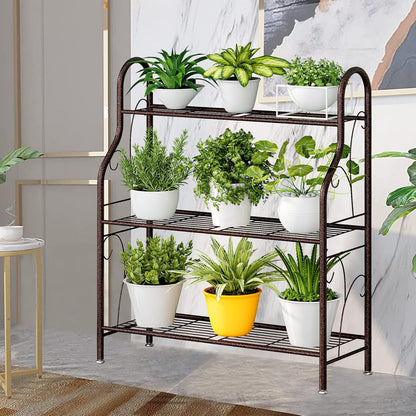 SORCEDAS Plant Stand Indoor Outdoor Plant Shelf 3 Tier Metal Corner Flower Stand Multiple Holder for Patio Garden Balcony Living Room, Bronze