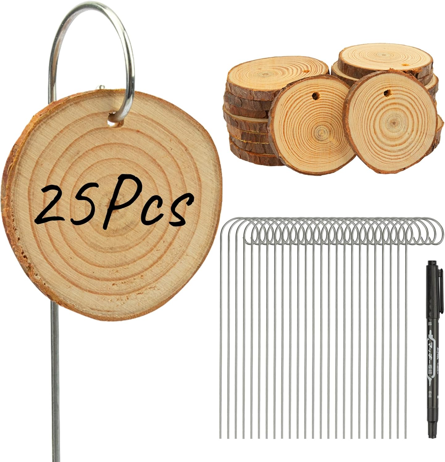 Temlum Wooden Plant Labels with Marker Pen, 25 Pcs Garden Markers Garden Label Stakes Plant Sign Tags for Flowers, Herbs, Potted Plants, Seed