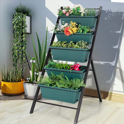 Giantex Vertical Planter Raised Bed, Elevated Garden Beds with Water Drainage Hole, Freestanding 5 Container Boxes for Herb Vegetables Flowers Growing, Outdoor Indoor Patio Balcony (Green, 1)