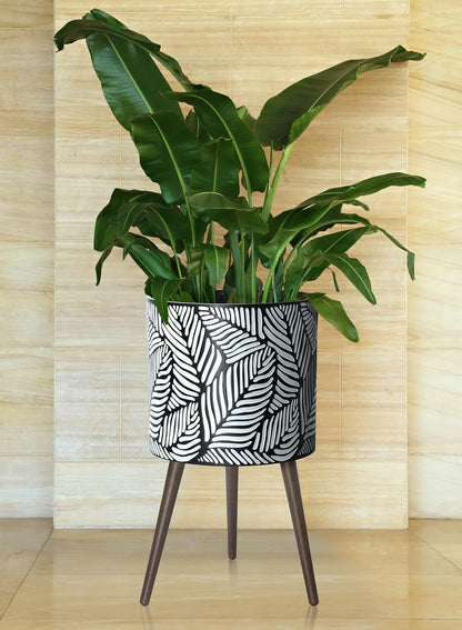 D'vine Dev 16 Inch Planter Pot with Stand, Mid-Century Tall Plant Pot with Legs for Indoor Plants, XX-Large, White/Grey, 88-L-E-7