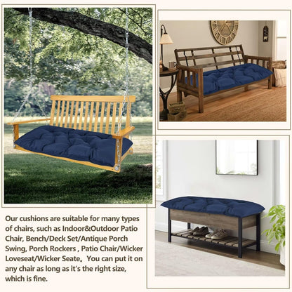 47.3 in Waterproof Indoor/Outdoor Garden Bench Seat Cushions，Thicken Patio Bench Soft Rocking Chairs Pad Lounger Seat for Wicker Loveseat Settee（47.3 X 19.6 in，Navy）