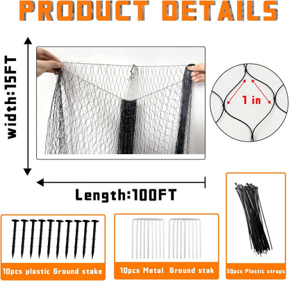 Bird Netting for Garden Heavy Duty Nylon Mesh Garden Netting for Garden Protection Bird Fence Plant Netting Protection Against Birds, Deer, Squirrels and Other Animals (15x100FT)