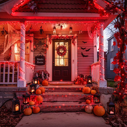 JMEXSUSS 2 Pack Red Solar Lights Outdoor Waterproof, Total 400 LED 151FT Red Halloween Lights, 8 Modes Solar Christmas String Light for Outside Yard Patio Garden Tree Decorations