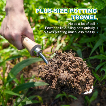 Berry&Bird Weeding Trowel, Multi- Use Hand Shovel with Serrated Blade Stainless Steel Garden Trowel Plus Size Potting Trowel with Wooden Handle for Transplanting, Digging, Measuring, Cutting Roots