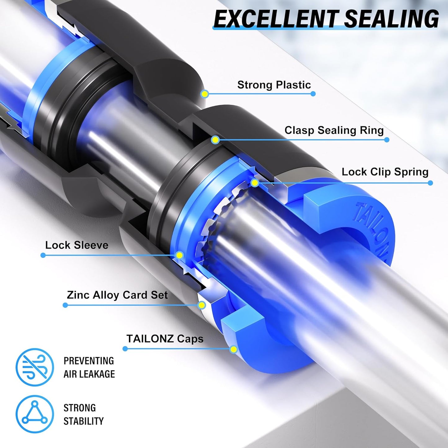 TAILONZ PNEUMATIC 10mm od Push to Connect Fittings Pneumatic Fittings Kit 2 Spliters+2 Elbows+2 tee+2 Straight (8 pcs)