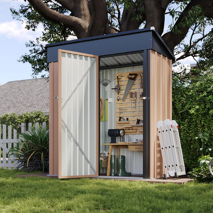 Aoxun 5x3 FT Shed Outdoor Waterproof Storage Shed Metal Garden Shed with Lockable Doors & Slooping Roof for Backyard, Patio, Poolside (Brown)