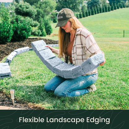 Beuta Landscape Edging | Garden Edging Border | Faux Stone Blocks for Lawn Edging, Flower Beds & Yard Edging – 10 Pack | Each Section Has 6 Blocks 48" L x 4" W x 6.5" H | 20 Spikes | Greystone