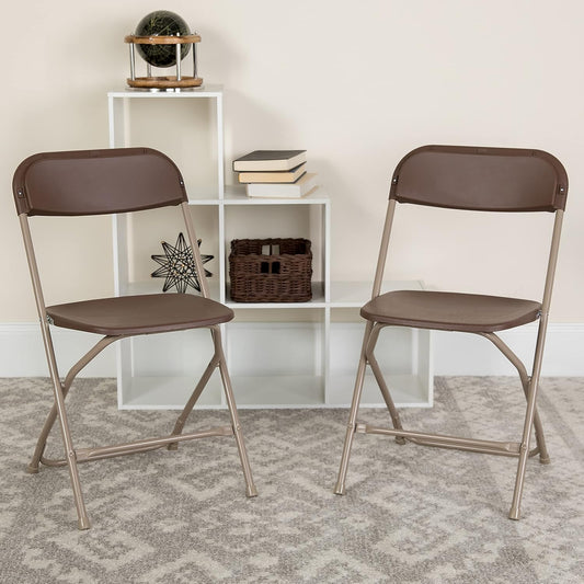 Flash Furniture Hercules Series Plastic Folding Chair Brown - 10 Pack 650LB Weight Capacity Comfortable Event Chair-Lightweight Folding Chair