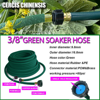 3/8” Soaker Hose 100 ft/Upgraded Rubber Hose Save 70% Water/Flexible Durable Garden Hose Quick Connect Fittings with Brass Ends/Ideal for Lawns,Trees,Vegetables,Gardens & Flower Beds
