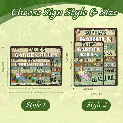 Personalized Retro Garden Metal Sign, Custom Cartoon Character and Name, Funny Garden Decor, Gift for Family, Friends, Women Gardeners, Gardening Lovers, Yard Outdoor Artwork Prints