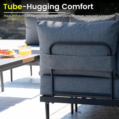 Sundale Outdoor 4 Pieces Metal Patio Furniture Set, Outdoor Sectional Sofa w/6 Inch Olefin Cushion, Modern Outdoor Conversation Sets