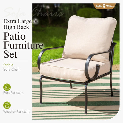 Sophia & William 5 Piece Outdoor Patio Furniture Set, Patio Conversation Sets 7 Seat with 3-seat Sofa x 1, Loveseat x 1, Cushioned Chair x 2, Metal Coffee Table x 1 for Backayrd Lawn, Beige