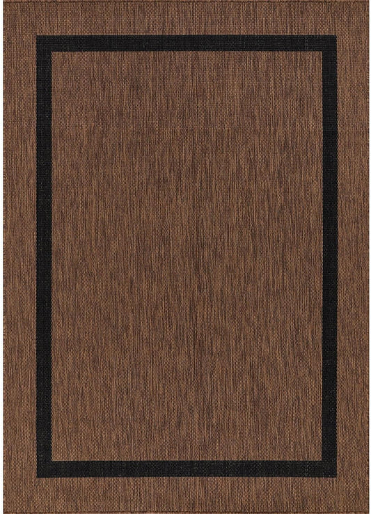 Bordered Outdoor Rug 5x7 Washable Outside Carpet for Indoor Patio Porch Waterproof Easy Cleaning Non Shedding Area Rugs Nut Brown - Black 5 x 7