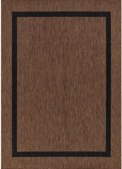 Bordered Outdoor Rug 6x9 Washable Outside Carpet for Indoor Patio Porch Waterproof Easy Cleaning Non Shedding Area Rugs Nut Brown - Black 6 x 9