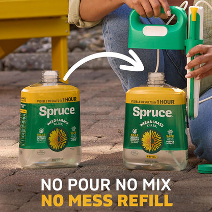 Spruce Weed Killer Refill - Versatile Weed & Grass Killer₂ for Flower Beds, Driveways & Mulch Beds - No Pour, No Mix, No Mess Refill - Kills Dandelions, Crabgrass & More (64 Oz)
