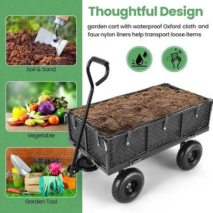 Homdox MAX 880LB Garden Cart, Heavy Duty Garden Wagon, Mesh Foldable Garden Cart, Pullable Gardens Wagon with 180° Rotating Handle, Collapsible Garden Carts for Yard Beach Farm, Black with Bag