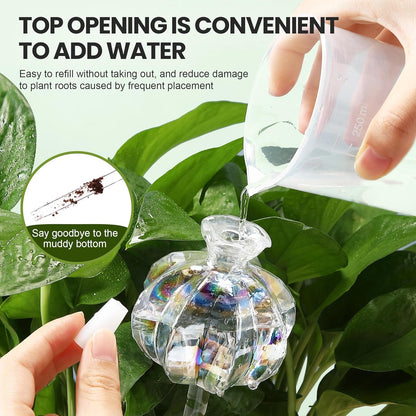 Meonum 4 Pcs Plant Watering Globes, Rainbow Glass Self Water Bulbs with Non Clogging Terracotta Spikes, Automatic Watering Globes for Indoor Outdoor Plants, Vacation Planting Water Devices