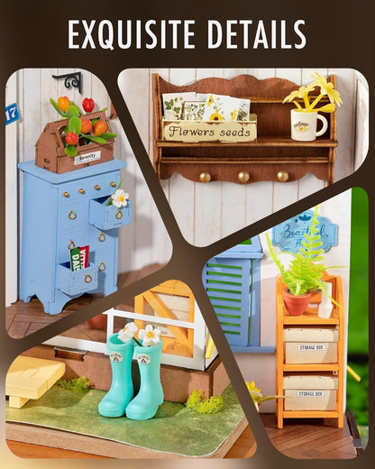 Rolife DIY Miniature House Kit for Adults, Easy Assemble Mini Greenhouse Dollhouse Building Model Sets, Tiny Wooden Garden House Hobby Crafts as Unique Gift Ideas or Home Decor