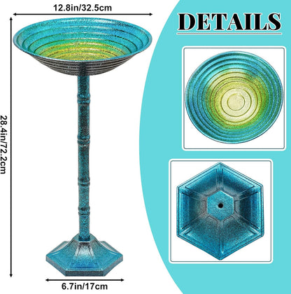 Metal Bird Bath for Outside, Freestanding Garden Metal Birdbaths with Stable Upgrades Stake, Easy to Clean Birdfeeder for Outdoors Garden Yard Lawn Decor(Blue)