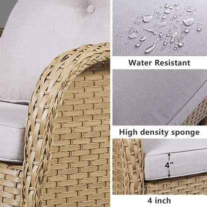 HUMMUH Swivel Patio Chair 3 Piece PE Wicker Patio Furniture Set with Rocking Chairs and Side Table Outdoor Bistro Set for Porch,Garden,Deck,Poolside