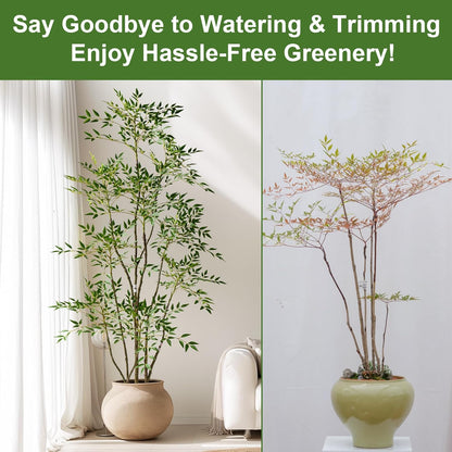 7.2ft Faux Bamboo Tree Artificial Nandina Tree Artificial Indoor Plants Realistic Fake Potted Tree with 800+ Leaves, Cement Planter - Home Office Decor Perfect for Housewarming Gift Non-Toxic