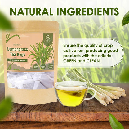 NHAT ANH FARM - Premium Lemongrass Tea Bags, 40 Lemongrass Tea Bags, 100% Natural Dried Lemongrass, Naturally Sweet Herbal Tea, Sugar-Free, Caffeine-Free, No Additives