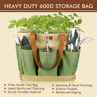 YAUNGEL Gardening Tools - 10 Pcs Garden Tool Set Heavy Duty Stainless Steel Garden Supplies Hand Tools with Wooden Handle, Storage Tote Bag, Gardening Gifts for Women and Men