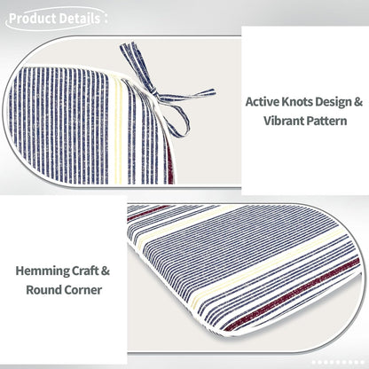 Indoor/Outdoor Chair Cushions 16x17 Inch, Patio Chair Cushions with Ties, All Weather Seat Cushions for Patio Furniture Home Garden Chair Use, Set of 4, Stripe Denim Blue