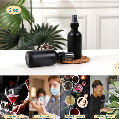 Frosted Black Glass Small Spray Bottle 2 oz 48 Packs,Fine Mist Sprayer Small Clear Bottles,Refillable Containers mini spray bottles for Cleaning Solutions and Skin Care (Frosted Black 48pcs)