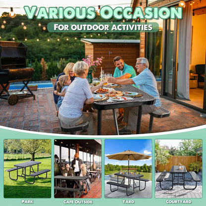 Heavy-Duty Park Bench or Table for Outside - Black Coated Outdoor Furniture Steel Bench, Commercial-Grade Outdoor Benches Weatherproof for Park, Patio, Porch (Black, 4FT (Rect. Table))