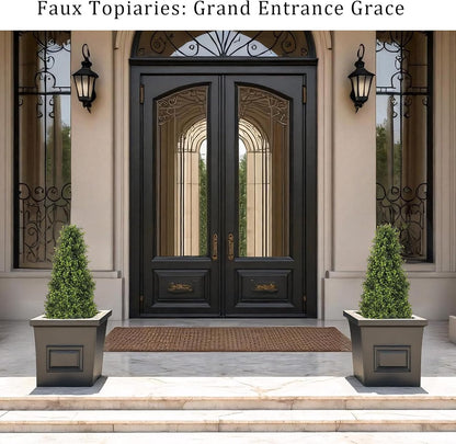 3ft Artificial Boxwood Topiary Trees (Set of 2) - UV Resistant Faux Plants Outdoor, Realistic 36" Fake Cone Bushes and Shrubs for Front Porch, Planter, Patio - Low Maintenance & Evergreen