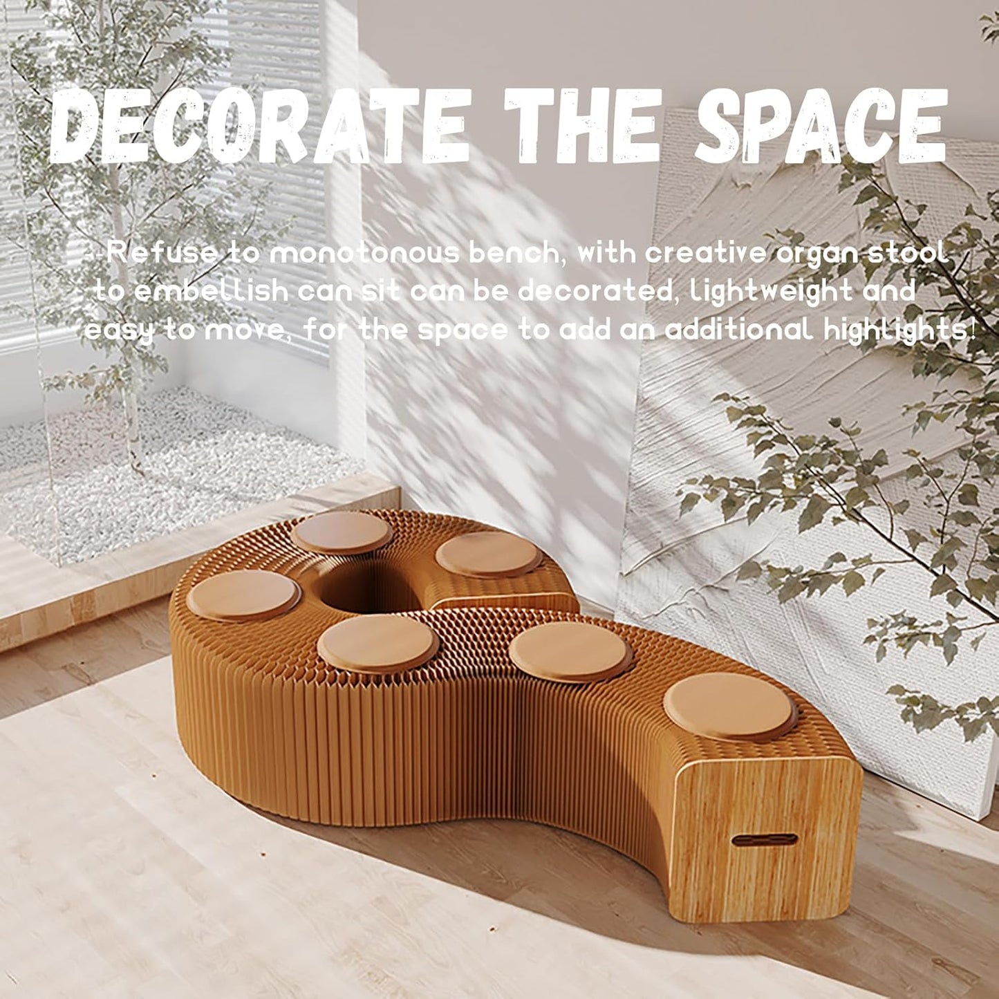 Foldable Kraft Paper Stool, Honeycomb Accordion Folding Bench, Collapsible Paper Stool for Small Spaces, Portable Footrest and Side Table for Living Room and Office,Red-30×30×150cm