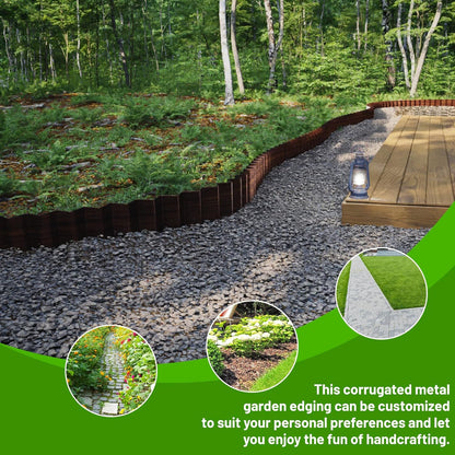 SnugNiture Corrugated Metal Garden Edging 4" x 60', Sturdy Lawn Landscape Edging Border, Fence for Garden, Flower Bed and Yard (Brown)