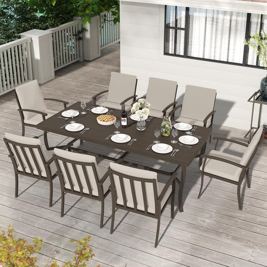 HAPPATIO Outdoor Dining Table for 8, Aluminum Rectangle Outdoor Dining Table with Umbrella Hole, All-Weather Aluminum Patio Dining Table for Garden Yard Poolside, Only Table, Black